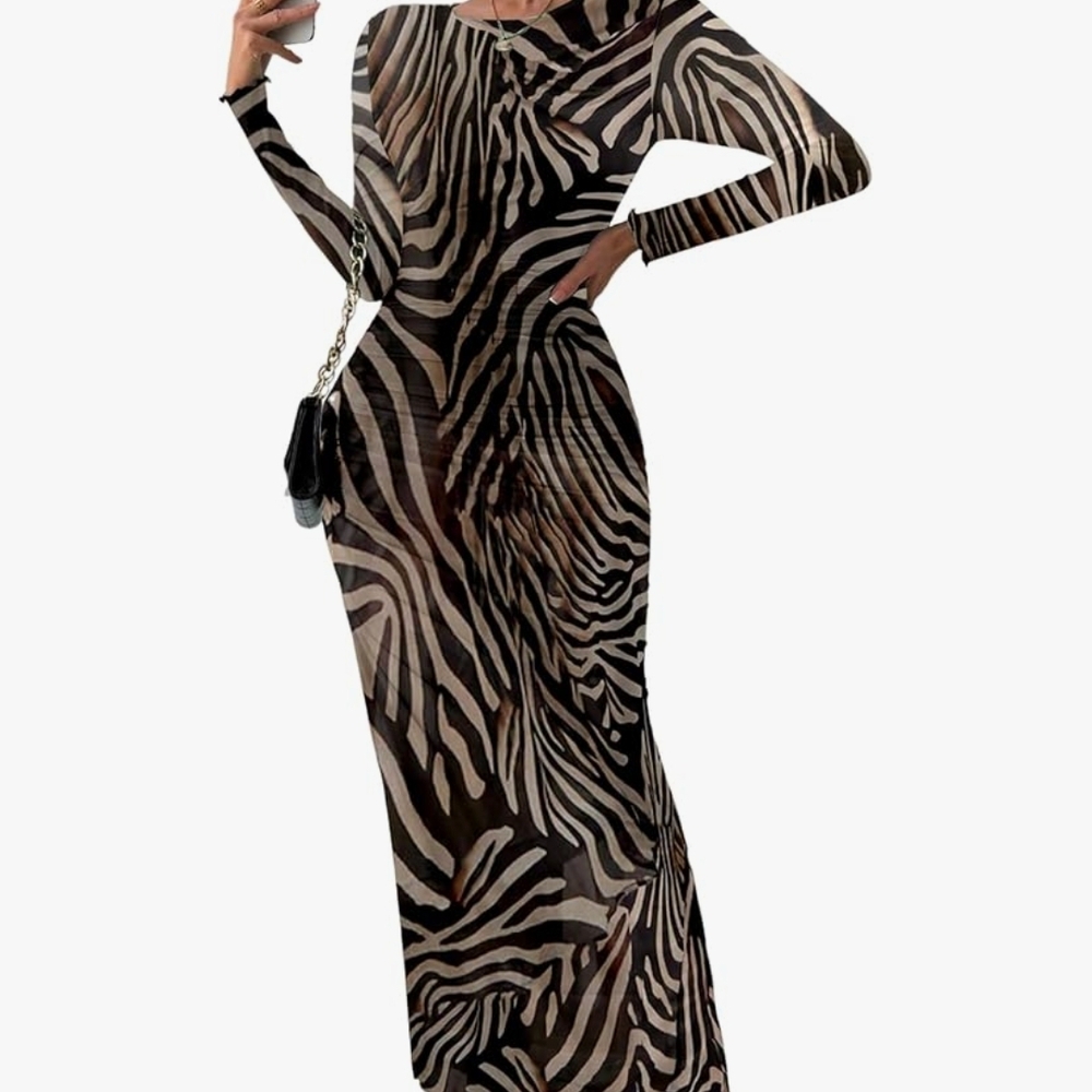 Luxury Rebel Black and Cream Zebra Long Sleeve Dress